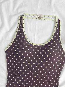 Teen Girls Striped Print Halter Neck One-Piece Swimsuit With Crop Top And Shorts 2-Piece Set, Summer - Multicolor - View 5