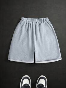 1 buah Celana Pendek Rajut Kasual untuk Remaja Laki-laki, Kain Nyaman, Desain Slim Fit, Cocok untuk Berbagai Acara, Koleksi Baru Musim Semi/Panas - Grey - View 2