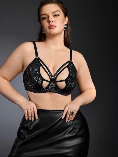 EmpressEnvy Áo ngực nội y cỡ lớn dành cho nữ, phối da PU họa tiết da rắn, nhiều dây đeo phía trước, khóa cài phía sau, đồ lót gợi cảm.