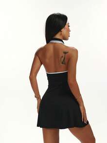 Dewbera 夏季露背吊带运动连衣裙 - 黑色 - 查看 2