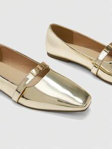 CUCCOO BIZCHIC Chaussures femme à bout carré, semelle plate avec boucle en métal doré. Chaussures plates basses, légères et confortables pour le travail, avec jupe. Chaussures femme - Or miroir n ° 47 - Voir 3