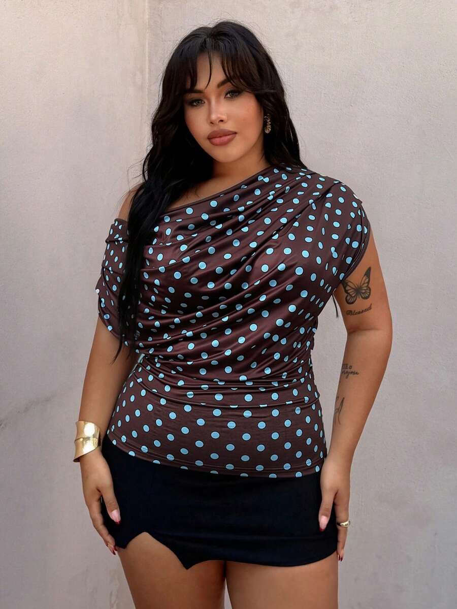 Rustia Camiseta sin mangas de cuello de pico con lunares, talla grande, primavera/verano - Multicolor - Ver 1