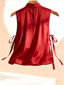 EMERY ROSE Plus Size New Chinese Style Cheongsam Collar, Decorated With Woven Ribbons On Both Sides Gym Brown Summer - Burgundy - View 2