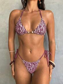 Aloruh 女士夏季新款扎染印花比基尼套装，性感派对音乐节炫彩贝壳装饰女士泳装，女士海滩度假装 - 淺粉色 - 查看 5