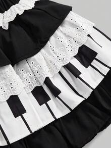Kawaii Summer Outfits Plus Size Women Lolita Cute Sweet Piano Keyboard Cake Layered Ruffle Skirt - Black and White - View 4