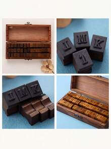 Zazumi 1 Set de Kit de Sellos de Alfabeto de Madera, Estilo Vintage de Compuesto de Madera con Letras y Números, Excelente para Scrapbooking, Diarios y Proyectos Artísticos, Empaquetado en una Práctica Caja de Madera - Multicolor - Ver 11