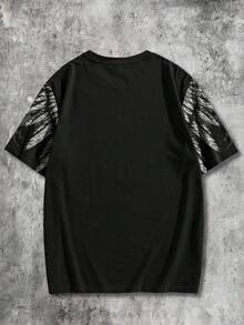 ROMWE MEN Goth Men's Printed Loose Fit Short Sleeve T-Shirt - Black - View 6