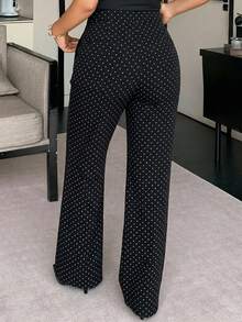 Dazy Plus Solid Color Loose Straight Leg Casual Black Pants, All Season - Black - View 2