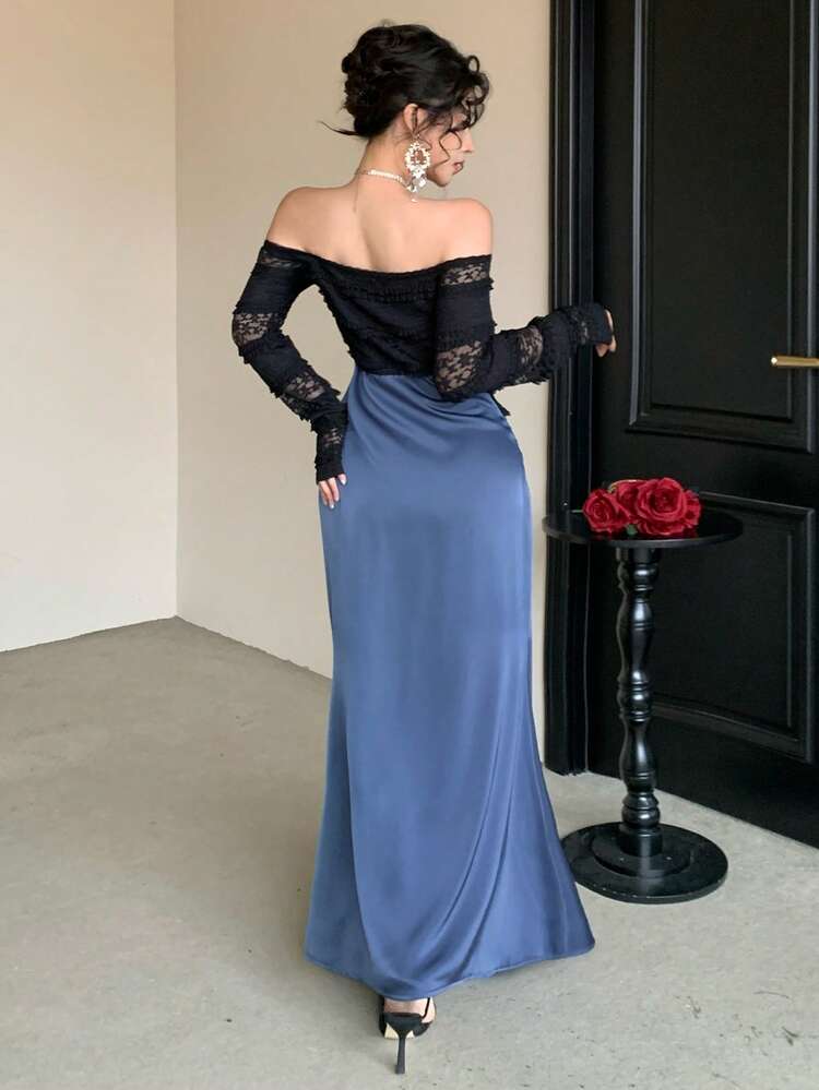 Spring & Summer Hollow Mesh Patchwork 2 In 1 Dress, Elegant Formal Gown For Valentine's Day, Wedding, Party, Fashion Event Sun Dresses For Women
