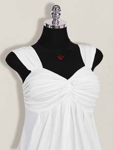 SHEIN ICON 大码女式黑色扭结前襟无袖娃娃衫针织上衣，Y2K风格返校夏季可爱上衣 - 白色 - 查看 8