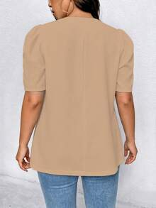 SHEIN Elenzya Áo khoác blazer nữ cỡ lớn, màu trơn, kiểu dáng tối giản, nhẹ nhàng. - Màu Khaki - Xem 2