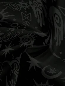 ROMWE Goth 哥特暗黑学院风神秘手眼日月星辰印花加大码女式阔腿裤 - 黑色 - 查看 3