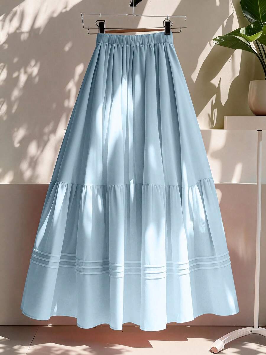 GlowEve CURVE Plus Size Elegant Solid Color Skirt, Summer Fall - Blue - View 1