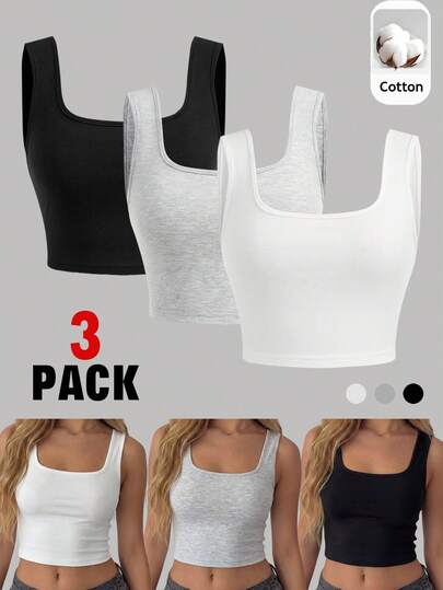 Girlism 3pcs Teen Girls Solid Color Slim Fit Sleeveless Tank Tops, Simple And Versatile For Casual, Personal Style, And Daily Wear