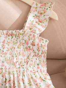 Souflis Souflis Đầm cổ yếm họa tiết hoa nhí cho bé gái, phối màu hồng và trắng ngọt ngào, tay áo bồng bềnh tinh tế, phù hợp cho bé gái 4-7 tuổi, tuyệt vời cho kỳ nghỉ, đi biển, chụp ảnh hàng ngày, mùa xuân/hè. - Hồng - Xem 2