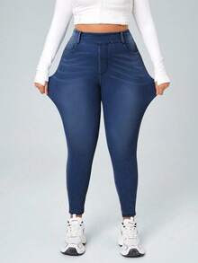 Flexra Plus Size Women Casual Everyday Wear Jeans With Pockets - Dark Wash - View 3