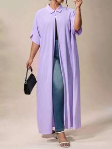 EMERY ROSE Plus Size Casual Versatile Arabic Style Blouse For Women - Purple - View 1