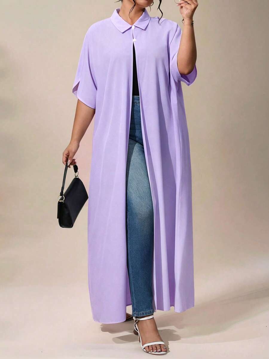 EMERY ROSE Plus Size Casual Versatile Arabic Style Blouse For Women - Purple - View 1