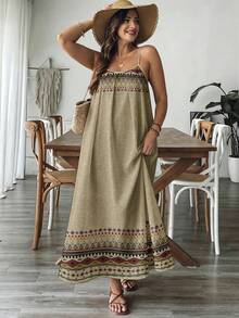SHEIN VCAY Vestido de talla grande con patrón retro minimalista casual, adecuado para el verano - Multicolor - Ver 4