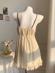 Vestido corto de verano con tirantes finos, estampado floral de lunares, cintura con lazo y volantes en el bajo - Blanco - Ver 11