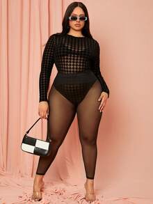 SHEIN SXY Quần legging lưới mỏng Plus không kèm quần lót - màu đen - Xem 4