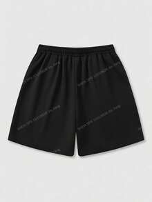 ROMWE MEN Goth 男士夏季休闲运动短裤，字母和爱心印花，抽绳腰带 - 黑色 - 查看 3