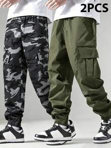2pcs Tween Boy Casual Cargo Pants,Versatile Stylish Gray Summer Atletic Hiking Lightweight Comfortable For Spring/Summer Street Outdoor Campus Gifts - Multicolor - View 1