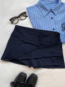 SHEIN EZwear Women's Casual Athletic Everyday Active Gym Commute Minimalist Navy Blue Culottes Summer - Navy Blue - View 6