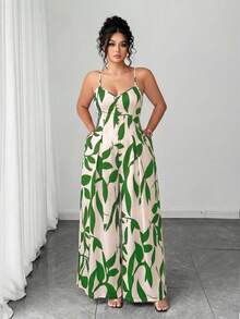 SHEIN Elenzya Bộ jumpsuit nữ cỡ lớn thanh lịch in hoa, dây đeo có thể điều chỉnh, thời trang và duyên dáng cho đầu xuân. - Nhiều màu - Xem 6