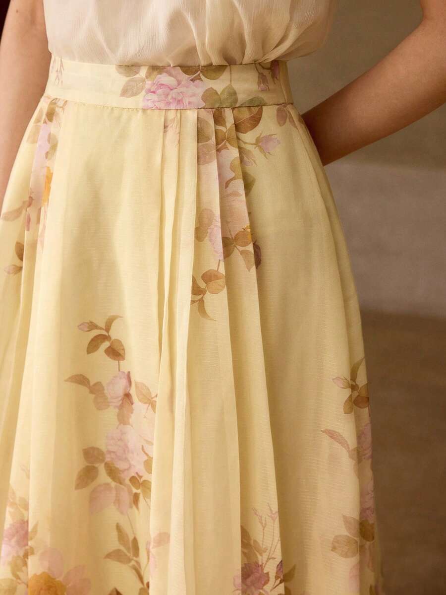 MOTF PREMIUM WOMEN'S ROMANTIC ELEGANT PLACEMENT PRINT SKIRT, SPRING/SUMMER - Multicolor - View 2