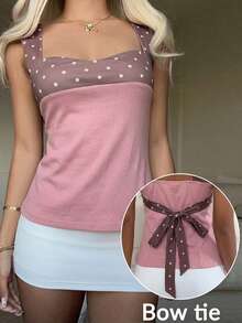 CovetEZ 95% Cotton Contrast Polka Dot Print Pattern Women Tank Top, Suitable For Beach Vacation, Chic - Multicolor - View 7