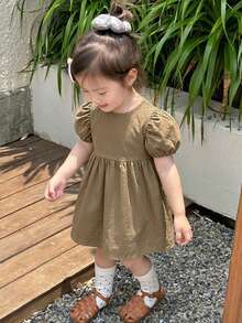 Dazy Kids Vestido Casual Sem Mangas Fofo de Comprimento Médio para Meninas Bebê, Verão - Caqui - Visão 6