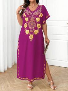 Breezaya Đầm xẻ tà bên hông in hoa thanh lịch dành cho người có thân hình đầy đặn, thích hợp cho mùa hè. - Màu Hồng Tươi - Xem 3