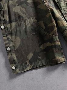 Manfinity Denimwave Quần short denim họa tiết rằn ri có thắt lưng vát thường ngày dành cho nam - xanh quân đội - Xem 4