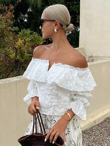 DAZY Elegant Casual Off Shoulder Lace White Blouse For Women, Spring & Summer Boho Vacation Outfits Women - White - View 8