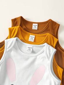 SHEIN 3pcs Newborn Unisex Baby Clothes, Cute Summer Knitted Cartoon Animal Rabbit Fox Pattern Sleeveless Romper, Multi-Color - Multicolor - View 10
