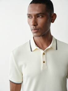 MENRIVO 男士纯色 Polo 衫，短袖，休闲时尚，适合夏季 - 杏色 - 查看 2