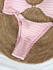 Swim Vcay 2026 Ensemble de bikini en tissu crocheté avec bretelles réglables et décoration de perles, design dos nu, pour les vacances - Multicolore - Voir 4