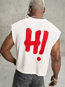 PAVTROS Men's Round Neck Letter Embroidered Vest, Suitable For Casual Daily Wear, Travel, Vacation, And Sports, Holiday - White - View 4