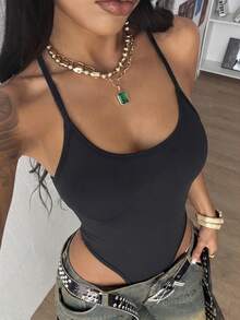 SHEIN HypeZone 黑色无背吊带连体裤 - 黑色 - 查看 1