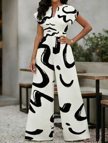 EMERY ROSE Women's Summer Casual All-Over Print Wide Leg Jumpsuit - Multicolor - View 1