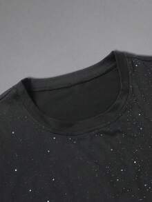 BATMAN X SHEIN Manfinity EMRG Áo thun nam cổ tròn in chữ, đa năng, thời trang, đính sequin lấp lánh. - màu đen - Xem 5