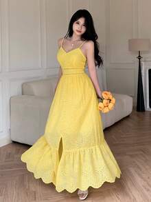 Modelyn Đầm dự tiệc nữ thêu họa tiết, xếp ly, thanh lịch, thắt eo. - Màu vàng - Xem 8