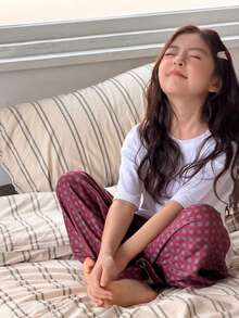DAZY Bộ đồ ngủ thoải mái gồm áo thun và quần dài dành cho bé gái tuổi teen. - Gỗ đỏ - Xem 6