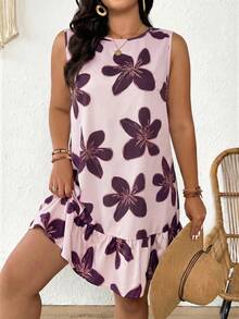 SHEIN Frenchy Plus Size Women Floral Print Backless Sleeveless Dress - Pink - View 5