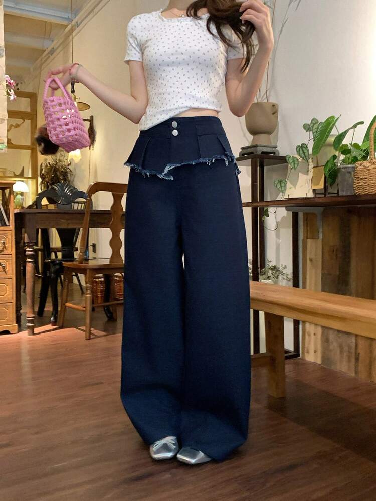 Women's Korean Style Washed Casual Jeans, Versatile For All Seasons