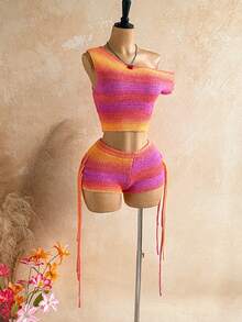 Soleia Women's Sleeveless Gradient Color Knit Top Two Pieces Set, Summer Fashion - Multicolor - View 3