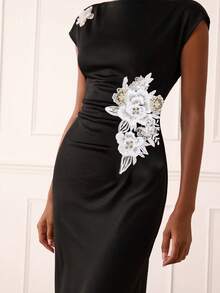 Lilora Women's Elegant Summer High-End Sequin Embellished Dress,Black Floral Dining Cocktail Party Formal Wedding Graduation For Woman - Black - View 5