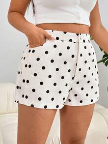 Solflare Quần short casual đa năng mùa Xuân/Hè mới, phù hợp cho mặc hàng ngày, dự tiệc, đi làm, đám cưới, lễ hội âm nhạc, tựu trường, lễ tốt nghiệp, kỳ nghỉ biển, thời trang đường phố, mặc nhà, mua sắm, dạo phố, dáng rộng, nền trắng chấm bi đen, cỡ lớn. - Nhiều màu - Xem 3