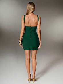 Shapewave Vestido mini sin mangas con tirantes finos de punto verde oscuro, vestido de cóctel ajustado para fiesta de cóctel y vacaciones de verano elegante para mujeres - Verde - Ver 9